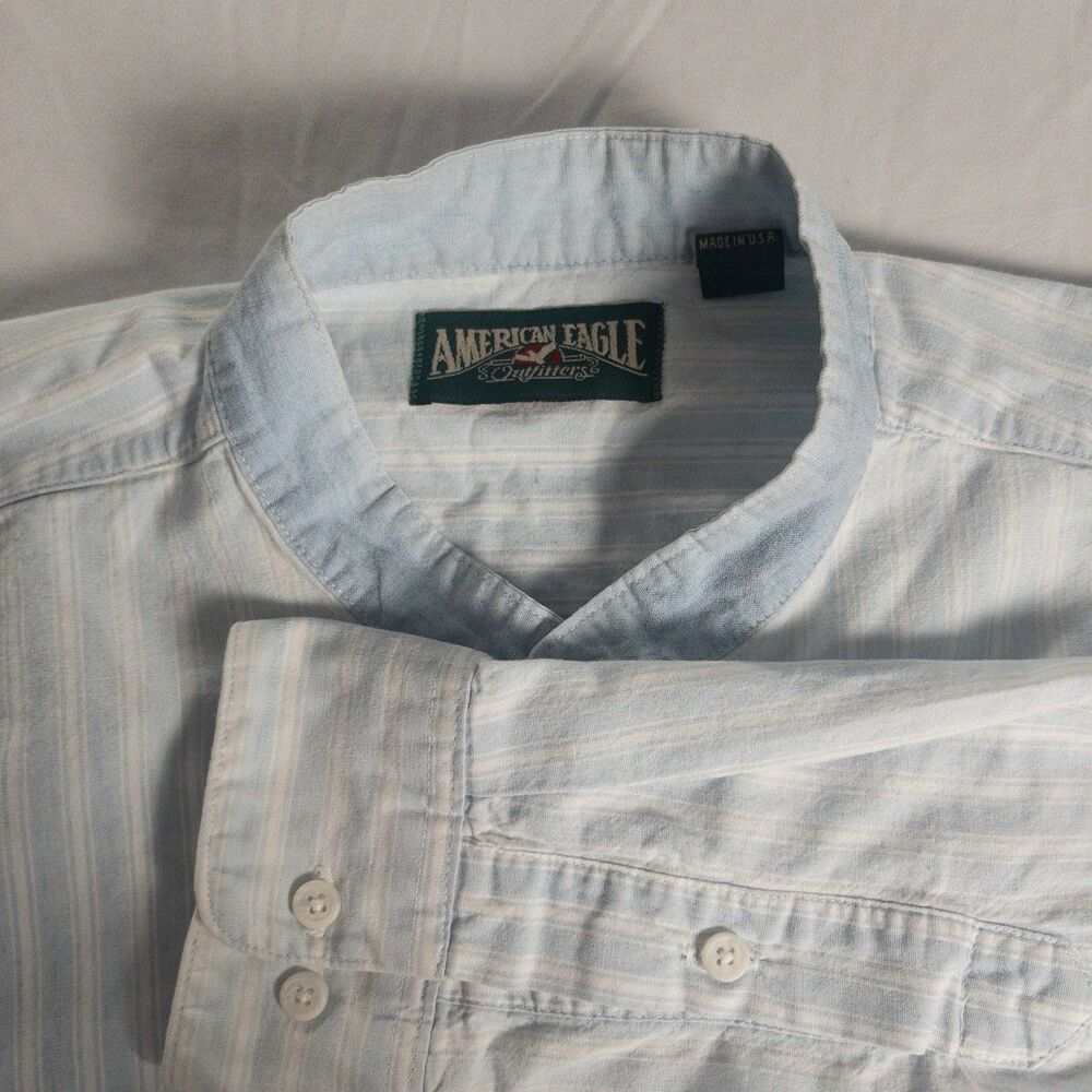 American Eagle Shirt Mens Large Vintage Striped Long Sleeve Preppy Mandarin 90s